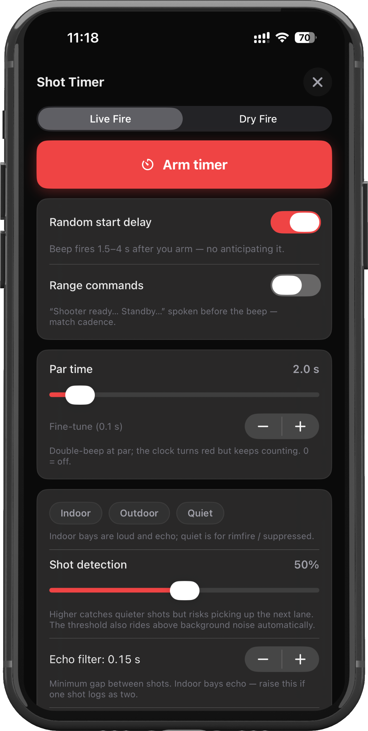 BrassKeep shot timer — Live Fire and Dry Fire